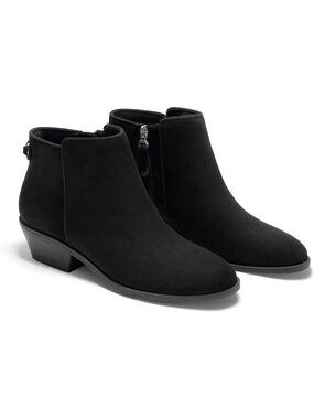 Women's Black Chunky Low Heel Side Zipper Fall Dress Pointed Toe Short Boots